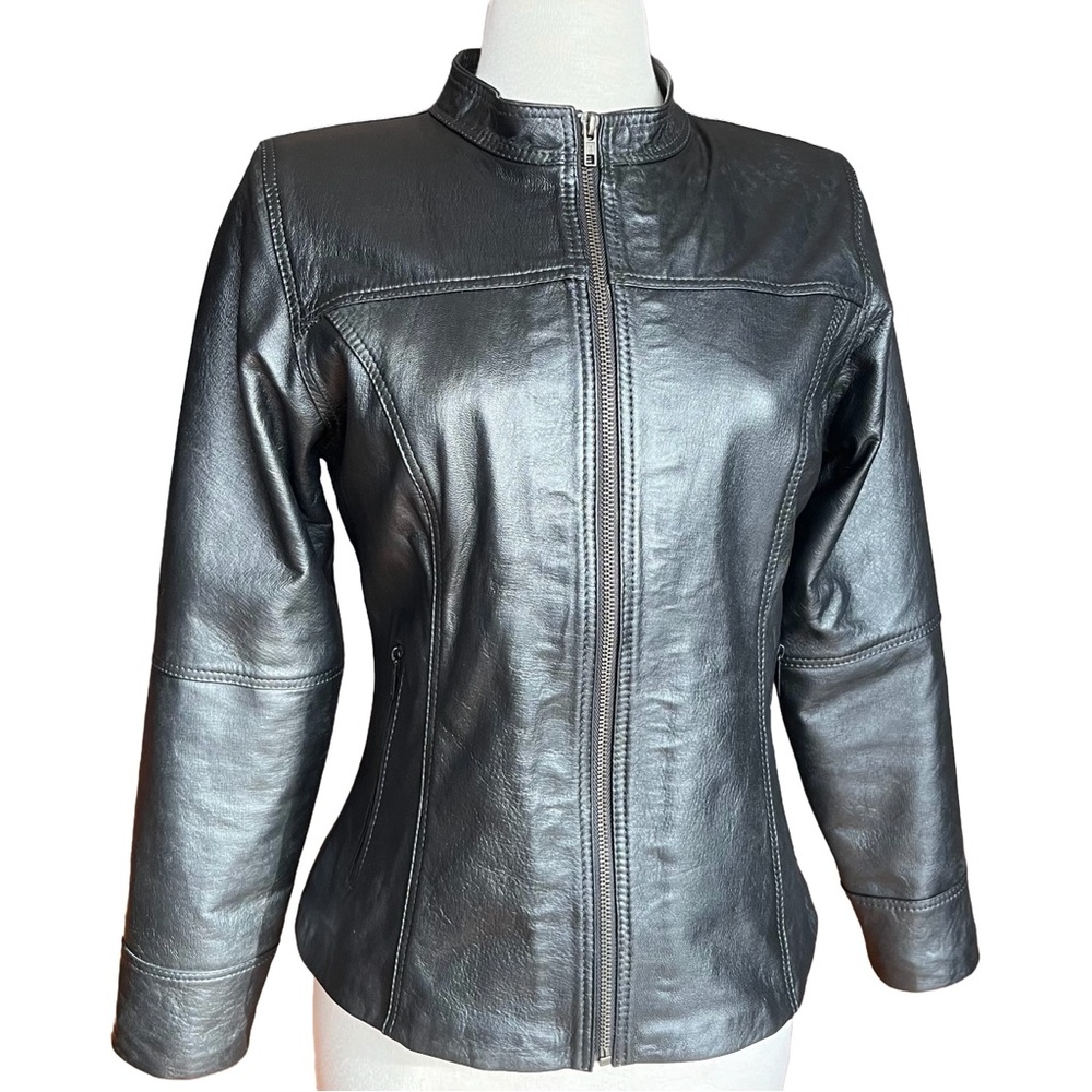 Source Unknown Black Leather Zip-Front Women's Jacket
